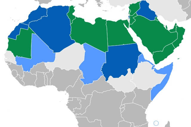 A map of Arabic speaking countries in Africa and the Middle East.