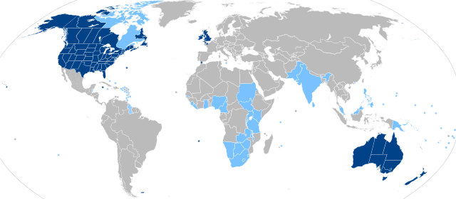 A map of English speaking countries.