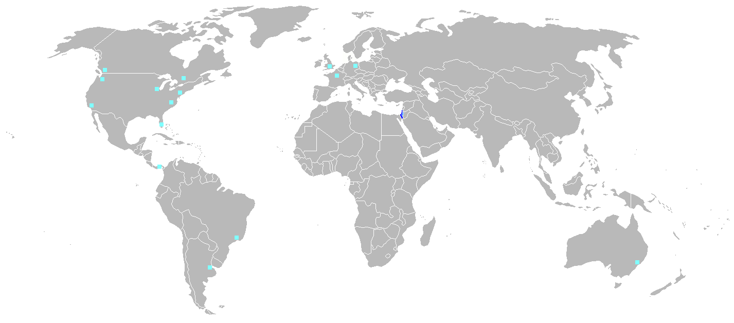 A map of Hebrew speaking countries.